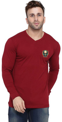 tfurnish Printed Men V Neck Maroon T-Shirt