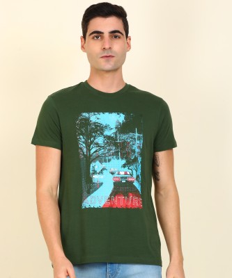 Wrangler 20X Printed Men Round Neck Dark Green T-Shirt