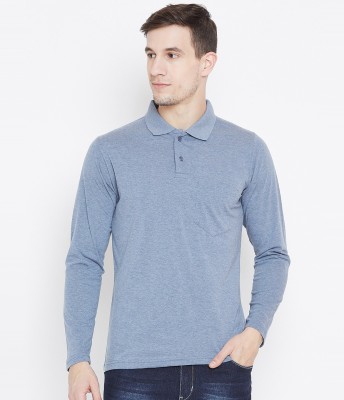 Camey Solid Men Polo Neck Blue T-Shirt