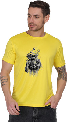 AltaModa Graphic Print Men Round Neck Yellow T-Shirt