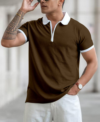 COMBRAIDED Self Design Men Polo Neck Dark Green T-Shirt