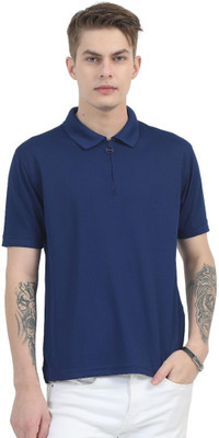 Caslay Solid Men Polo Neck Blue T-Shirt