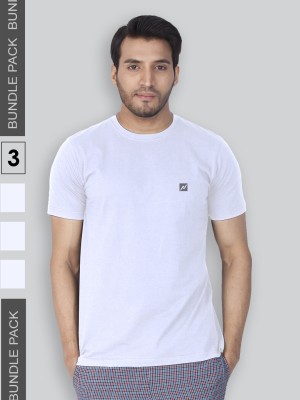 Lux Nitro Solid Men Round Neck White T-Shirt