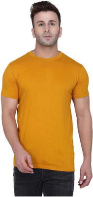 Kroptee Solid Men Round Neck Yellow T-Shirt