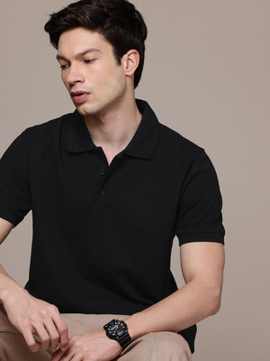METRONAUT Solid Men Polo Neck Black T-Shirt