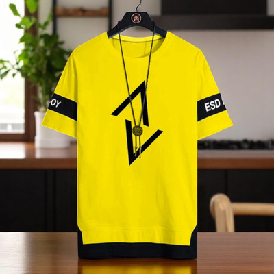 Autna Printed Men Round Neck Yellow T-Shirt