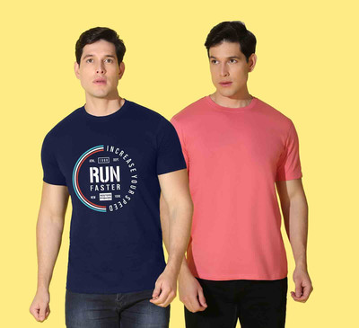 WOOSTRO Printed Men Round Neck Blue, Pink T-Shirt