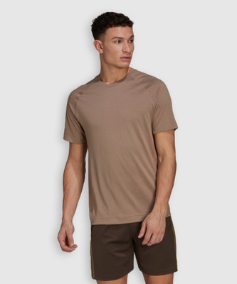 ADIDAS Solid Men Round Neck Brown T-Shirt
