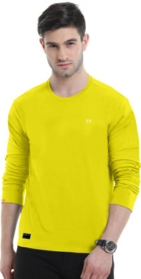 Trend Twist Solid Men Round Neck Yellow T-Shirt