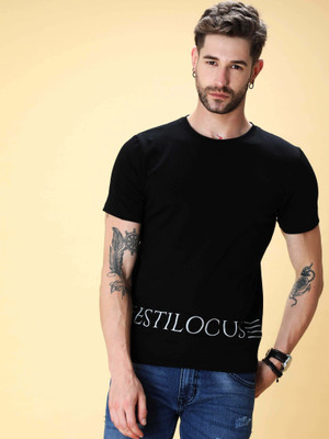 Estilocus Solid Men Round Neck Black T-Shirt