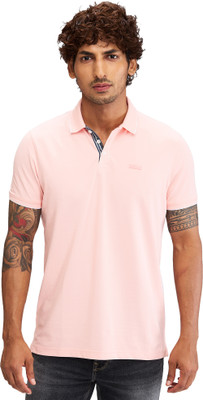 Spykar Solid Men Polo Neck Pink T-Shirt