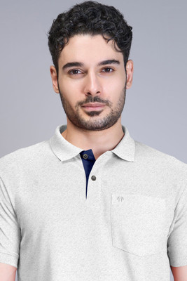Triptee Solid Men Polo Neck Silver T-Shirt