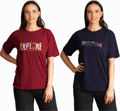 METRONAUT Printed Women Round Neck Multicolor T-Shirt