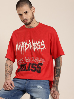 HERE&NOW Printed Men Round Neck Red T-Shirt