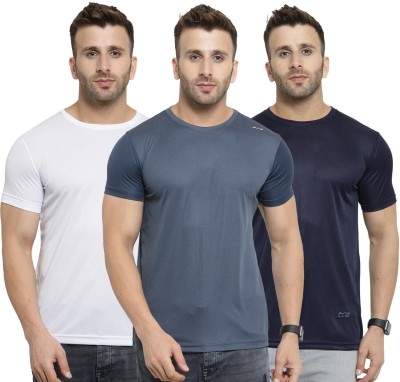 AWG All Weather Gear Solid Men Round Neck White, Black, Grey T-Shirt