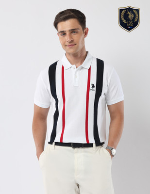 U.S. POLO ASSN. Striped Men Polo Neck White T-Shirt
