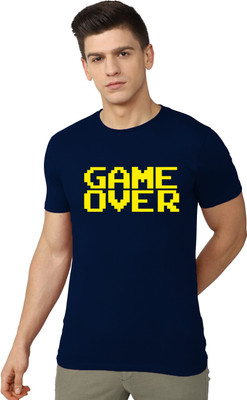 RULEDBYSUN Cartoon Men Round Neck Navy Blue T-Shirt