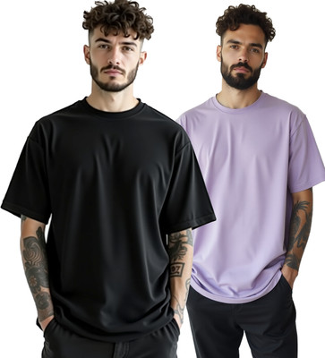 PrintingPixels Solid Men Round Neck Black, Purple T-Shirt