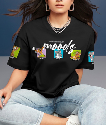 Take Love Printed Women Round Neck Black T-Shirt