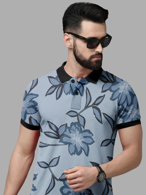 FTX Printed Men Polo Neck Blue T-Shirt