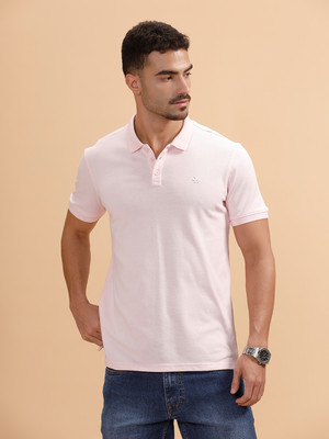 WROGN Solid Men Polo Neck Pink T-Shirt