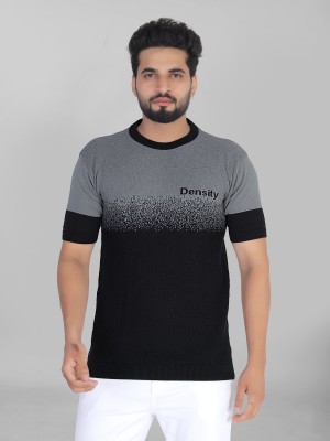 Grownk Self Design Men Round Neck Black T-Shirt