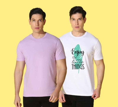 WOOSTRO Printed, Solid Men Round Neck Multicolor T-Shirt