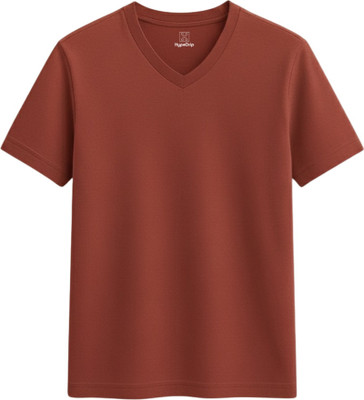 HypeDrip Solid Men V Neck Orange T-Shirt
