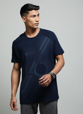 JOCKEY Printed Men Round Neck Dark Blue T-Shirt