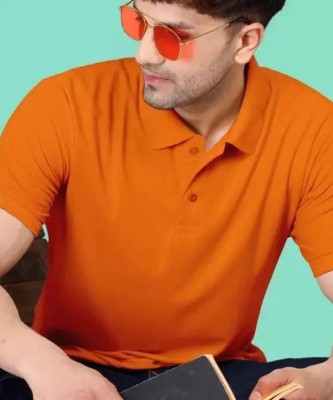 Sontraders Solid Men Polo Neck Orange T-Shirt