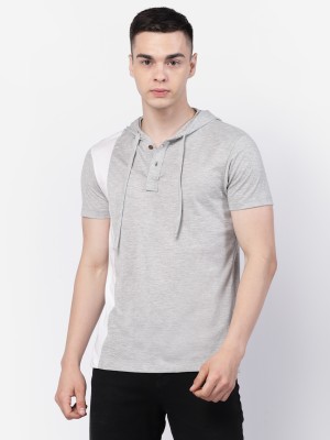 KALT Solid Men V Neck Grey, White T-Shirt