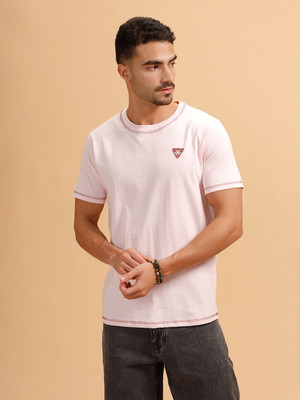 WROGN Solid Men Round Neck Pink T-Shirt