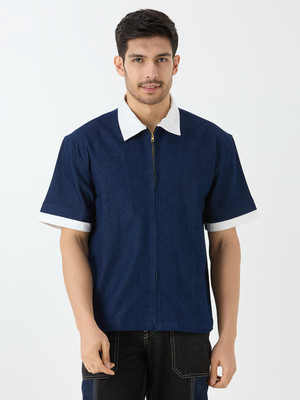 SUPER LOOPER Solid Men Polo Neck Blue T-Shirt