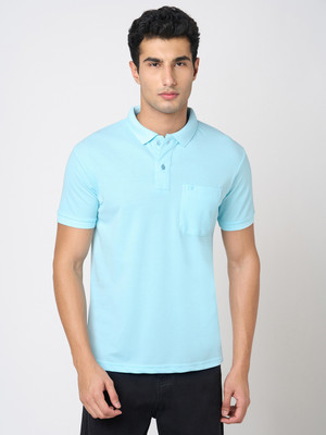 StitchHub Solid Men Polo Neck Light Blue T-Shirt