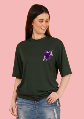 Kasendra Printed Women Round Neck Green T-Shirt