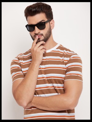 METRONAUT Striped Men Round Neck White, Brown T-Shirt