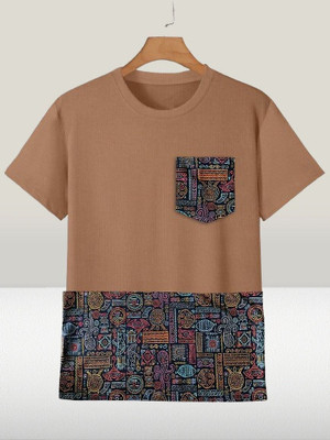 TANNU FAB Printed Men Round Neck Beige T-Shirt