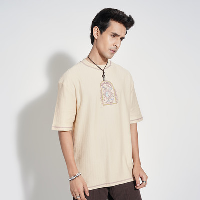 7 Alt by Pantaloons Solid Men Round Neck White T-Shirt