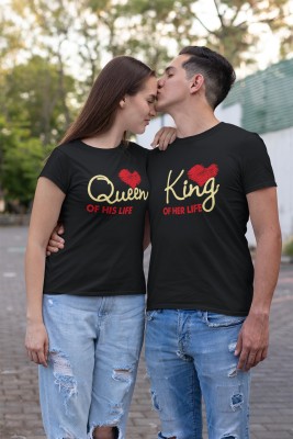 Tween Trends Printed Couple Round Neck Black T-Shirt