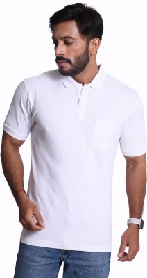 Palm Island Solid Men Polo Neck White T-Shirt