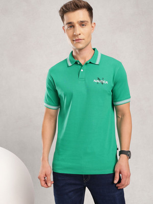 NAUTICA Solid Men Polo Neck Green T-Shirt