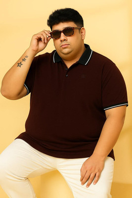 RIGO Solid Men Polo Neck Maroon, White T-Shirt