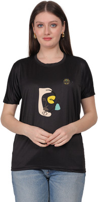 SOLBLOOMS Graphic Print Women Round Neck Black T-Shirt
