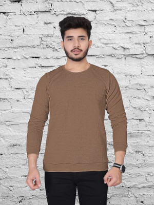 radhe creation Self Design Men Round Neck Brown T-Shirt