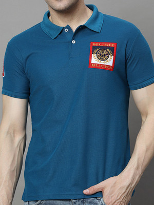 SINDHIGARMENT Solid Men Polo Neck Dark Blue T-Shirt