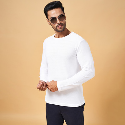 Byford by Pantaloons Solid Men Round Neck White T-Shirt