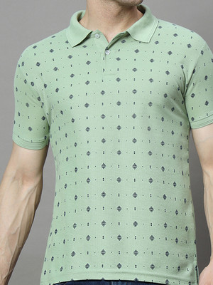 SINDHIGARMENT Printed Men Polo Neck Light Green T-Shirt