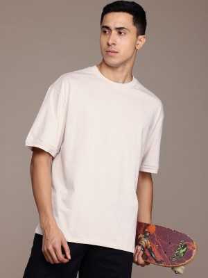 Roadster Solid Men Round Neck White T-Shirt