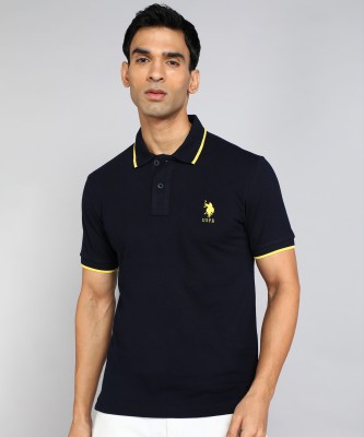 U.S. POLO ASSN. Solid Men Polo Neck Blue T-Shirt