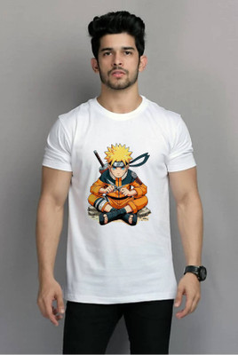 Smrink Printed Men Round Neck White T-Shirt